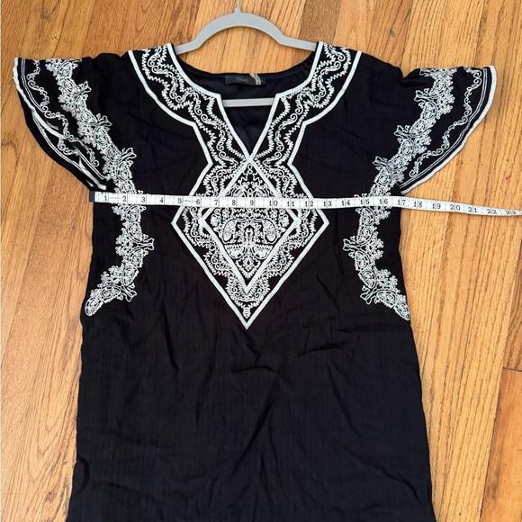 THML Black Mini Dress / Tunic with White Embroidery. Sz Small - Picture 9 of 10